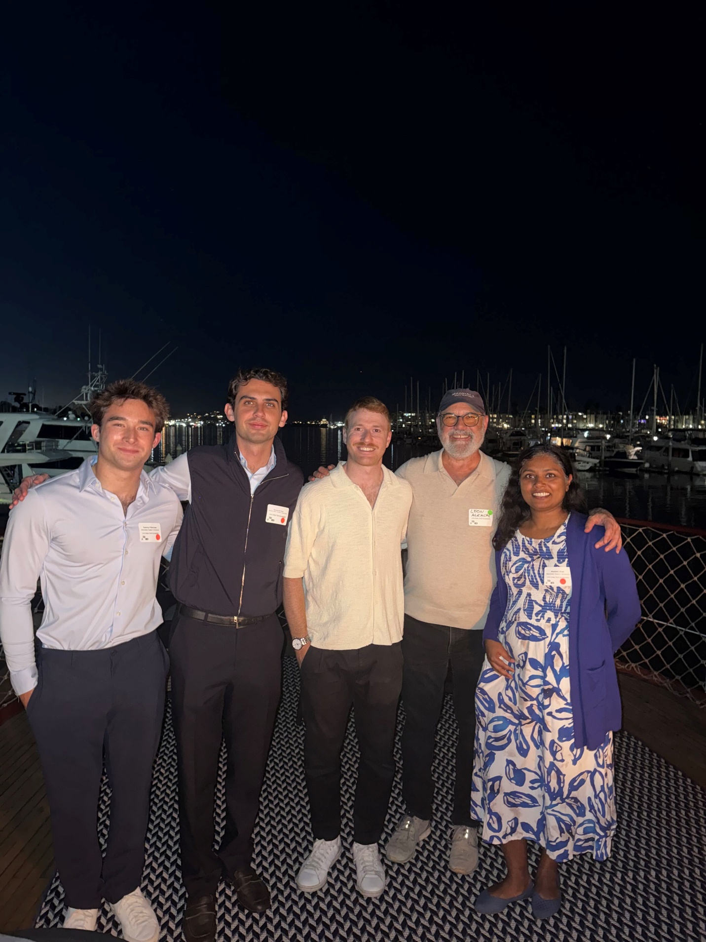 The Mandala team together on the yacht deck at night.
