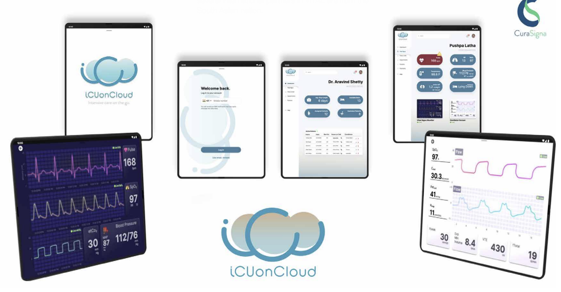 The CuraSigna implementation of VITAL is integrated with a service called ICU-on-Cloud, allowing intensive care doctors to keep tabs on all their patients from a tablet. Credit: CuraSigna Systems Pvt. Ltd